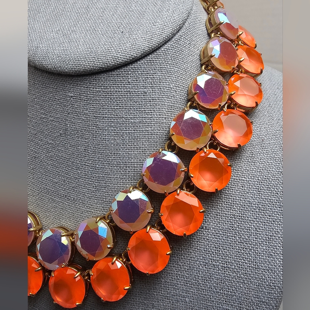 [J. Crew] Layered Statement Necklace Aurora Borealis Iridescent & Orange Stones - Picture 8 of 16